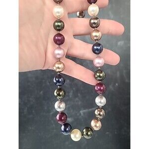 925 Sterling Silver Multicolored Faux Pearl Beaded Adjustable Necklace Vintage